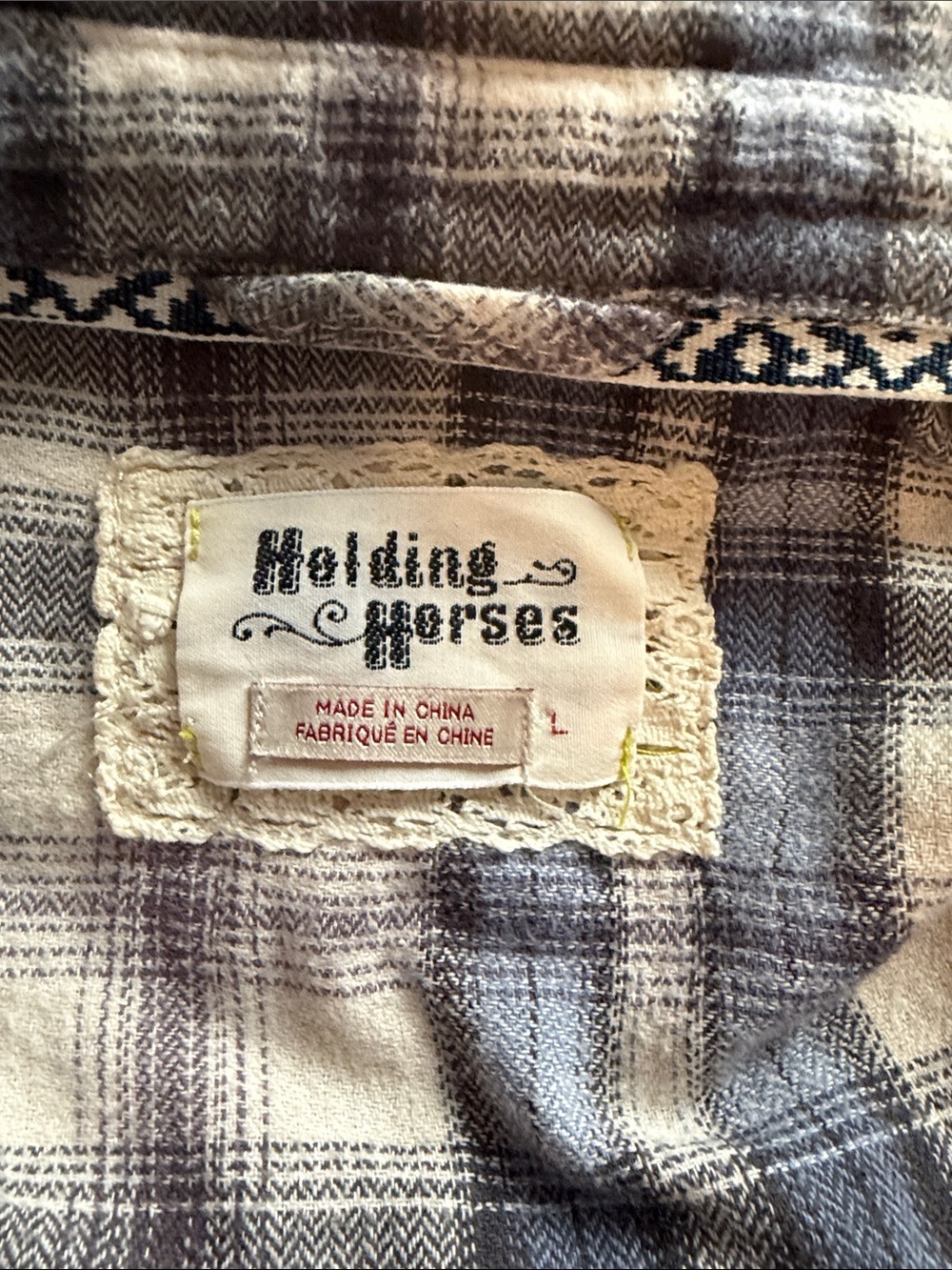 Anthropologie Holding Horses Blue and White Willow Ridge Plaid Button-Down Shirt - Picture 6 of 10